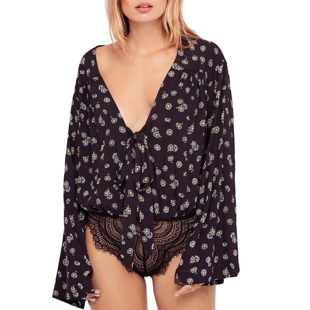 Free People Forties Feels Printed Bodysuit